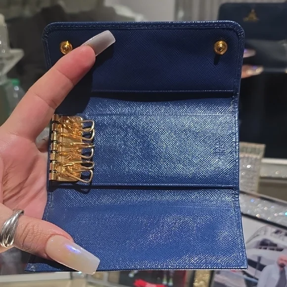 Prada Dark Blue Card And Key Holder Rare Size EUC AUTHENTIC